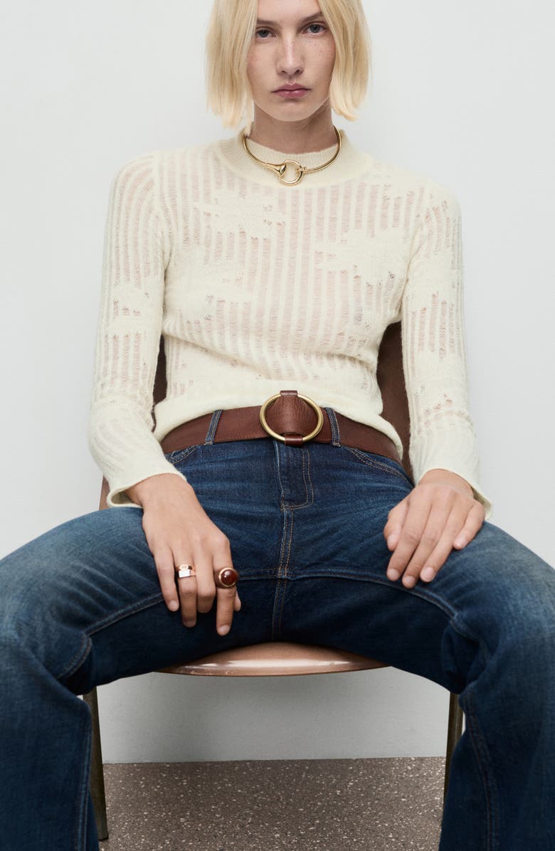 MANGO Floral Jacquard Sweater, Alternate, color, Ecru