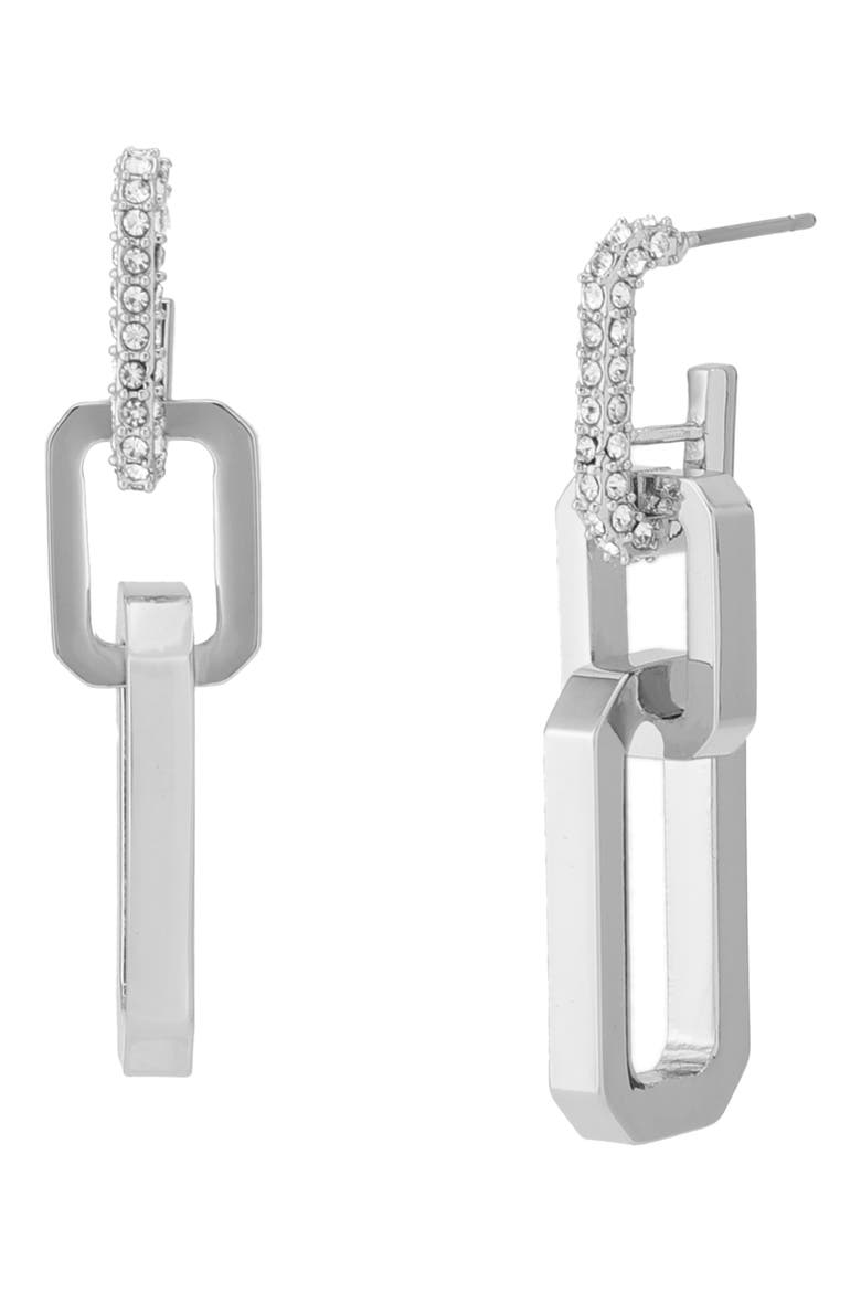 Crystal Hexagon Double Drop Hoop Earrings, Main, color, RHODIUM
