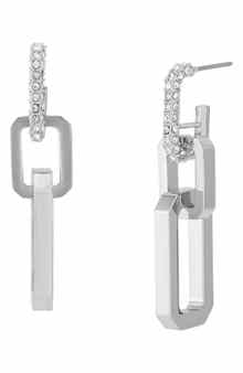 Crystal Hexagon Double Drop Hoop Earrings