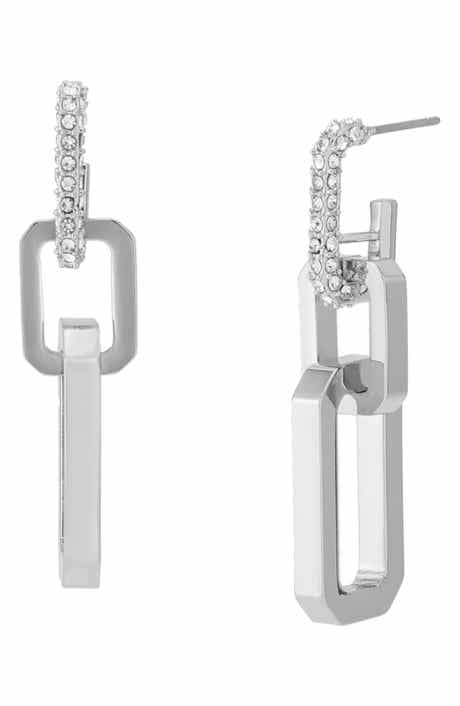 AllSaints Crystal Hexagon Double Drop Hoop Earrings