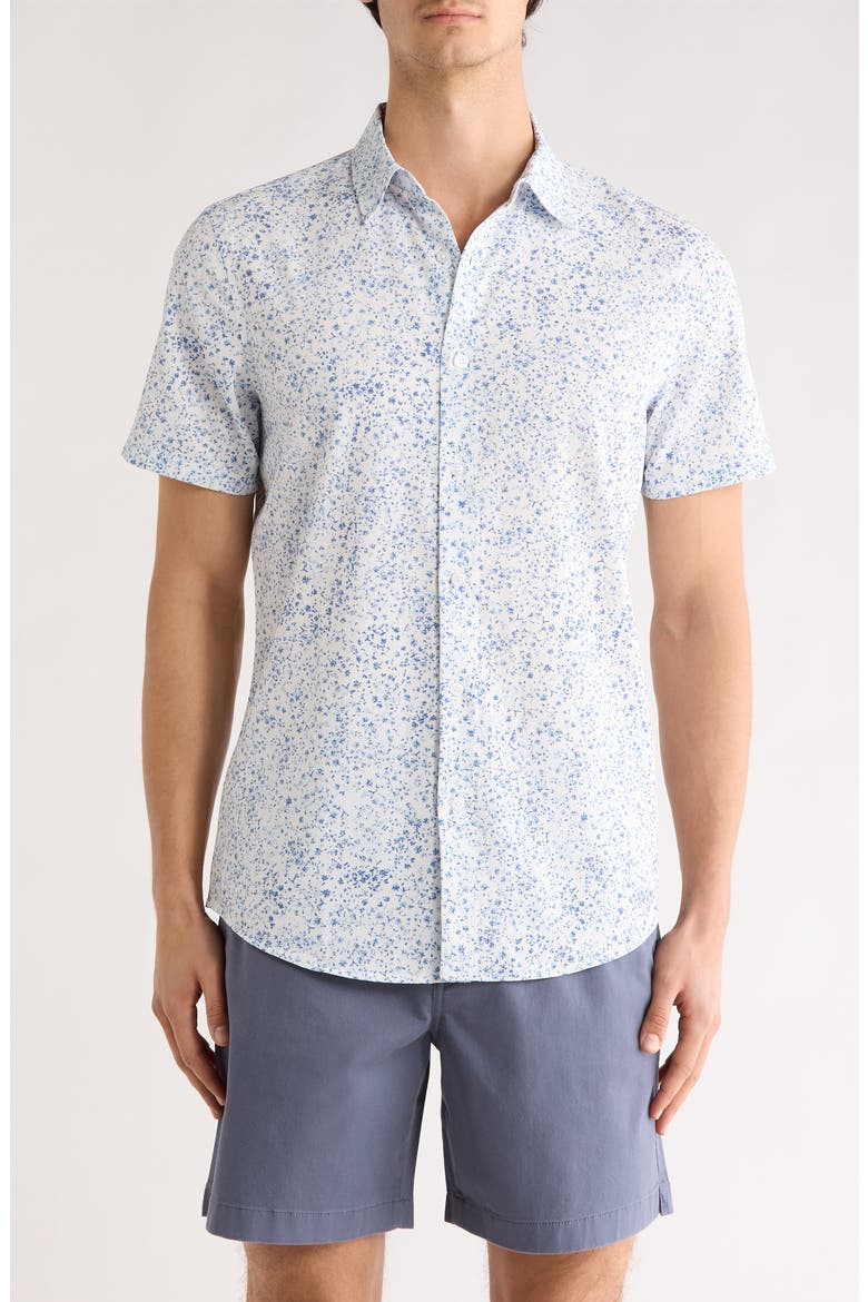 Sprigs Short Sleeve Performance Button-Up Shirt, Main, color, WHITE MINI SPRIGS