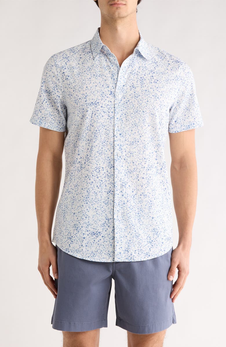 14th & Union Sprigs Short Sleeve Performance Button-Up Shirt, Main, color, White Mini Sprigs