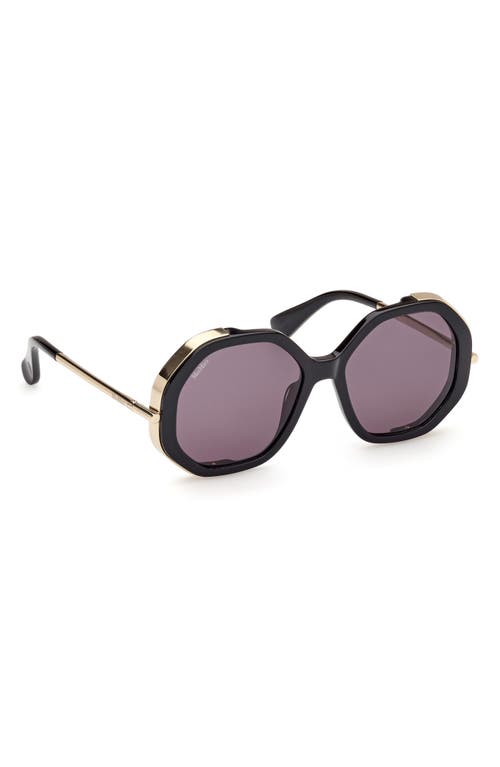 Max Mara Liz Double Rimmed Mixed-media Round Sunglasses In Shiny Black/smoke