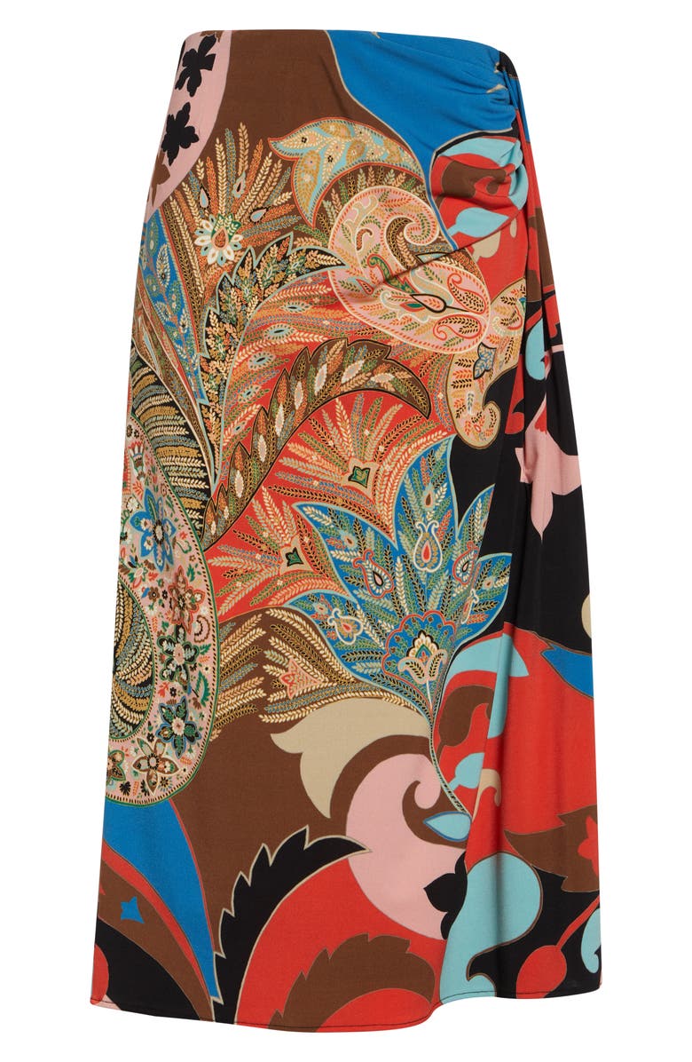 Etro Paisley Lotus Print Knot Front Midi Pencil Skirt, Alternate, color, Red