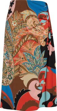 Etro Paisley Lotus Print Knot Front Midi Pencil Skirt