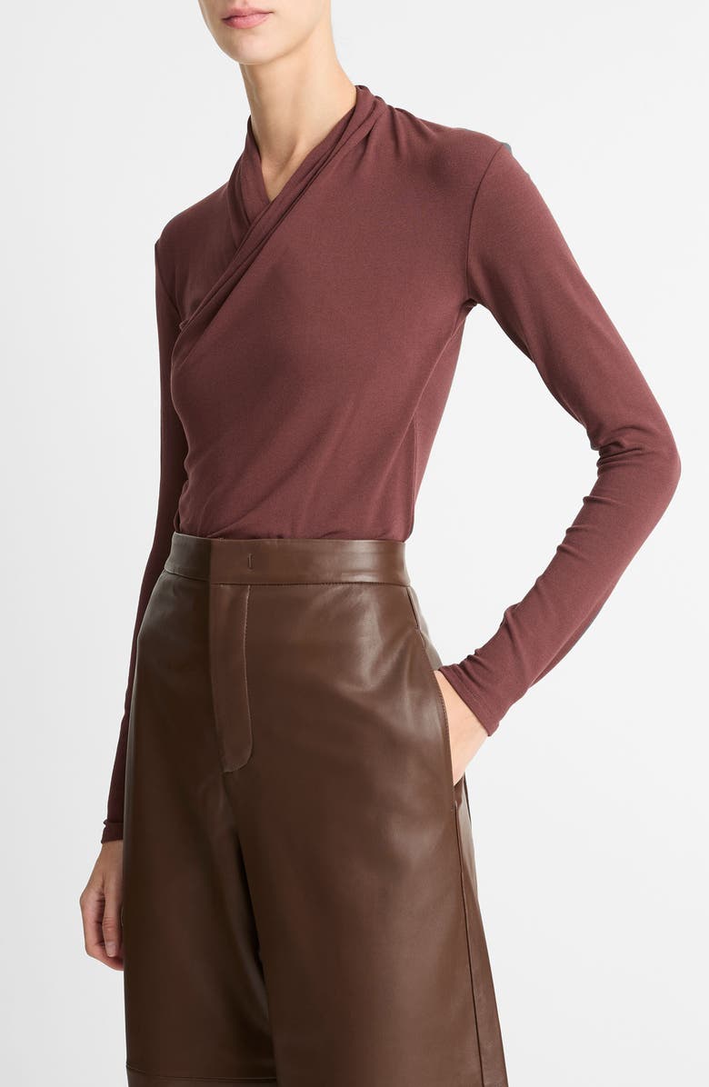 Vince Long Sleeve Knit Wrap Top, Alternate, color, Black Rose