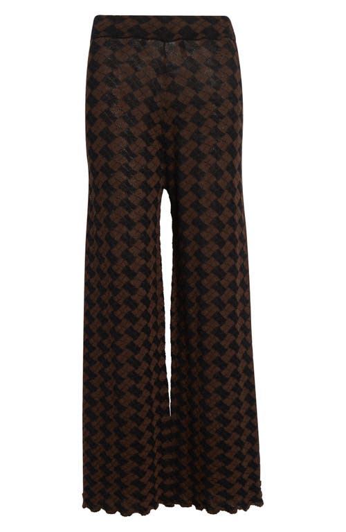 Yanyan Basket Argyle Crop Wool Straight Leg Pants In Brown