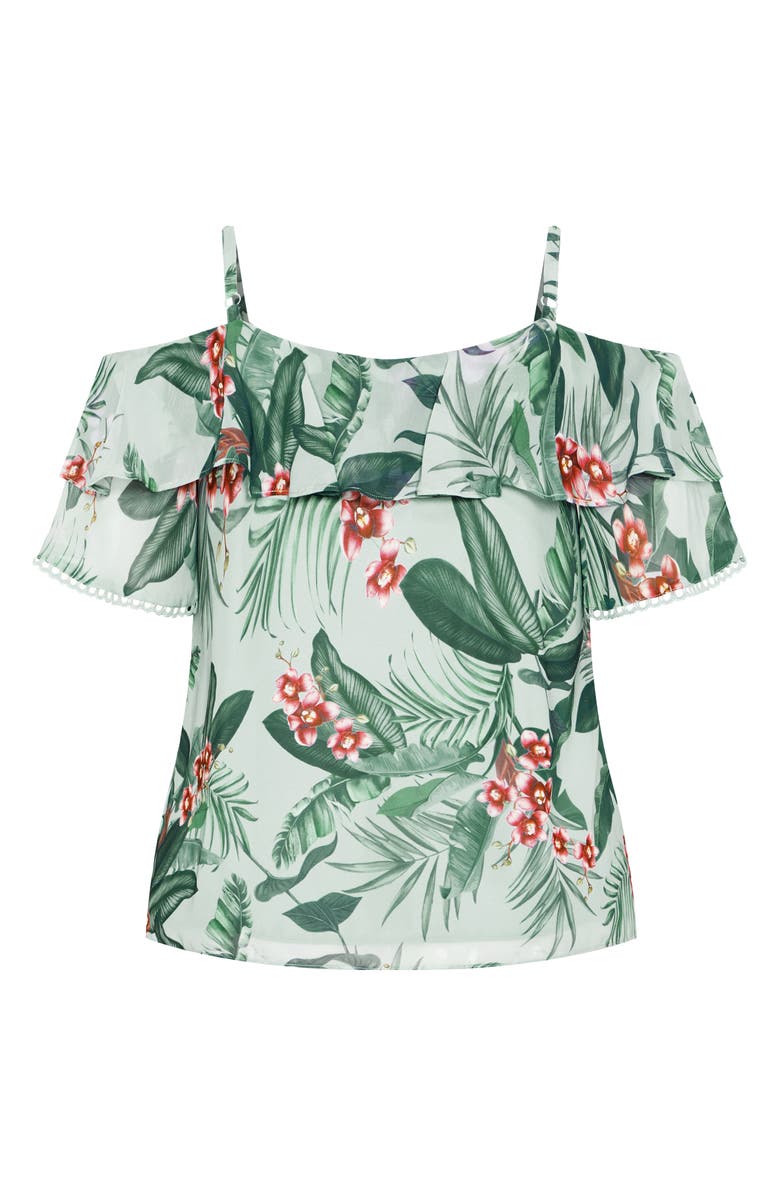 City Chic Phoebe Palm Print Cold Shoulder Top, Alternate, color, 