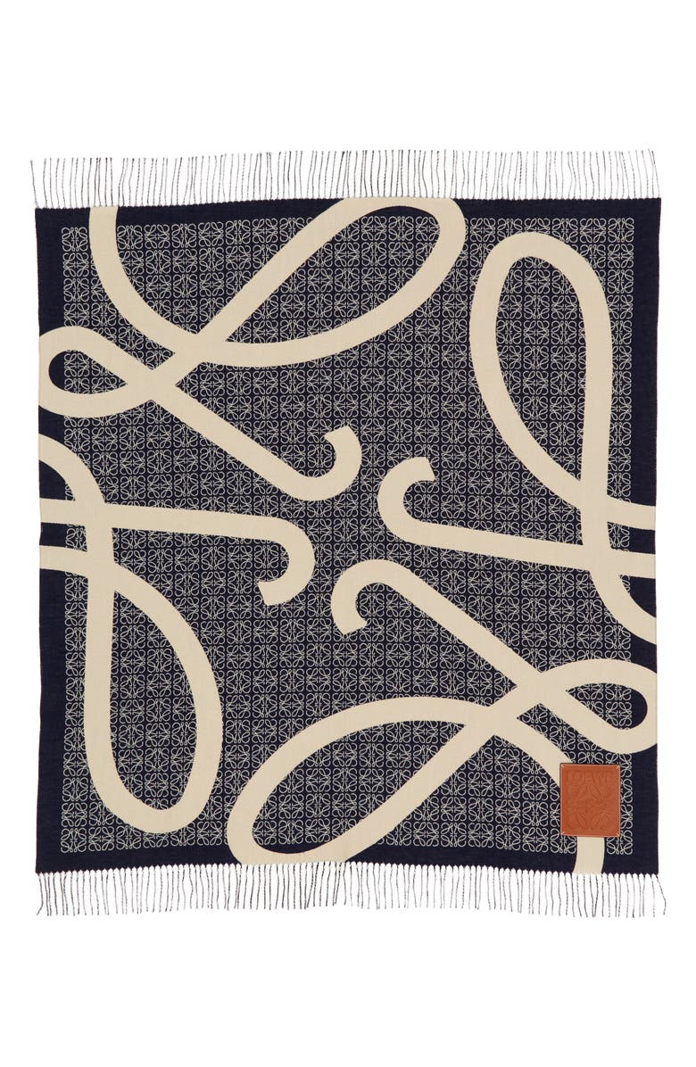 Loewe Anagram Logo Jacquard Wool Throw Blanket, Main, color, 