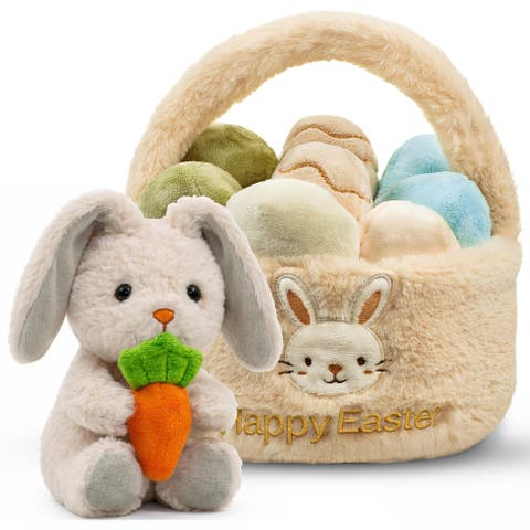 Plush Bunny with Carrot and Easter Egg Basket Toy Set