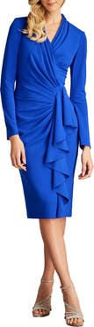 Tadashi Shoji Ruffle Side Drape Long Sleeve Cocktail Dress
