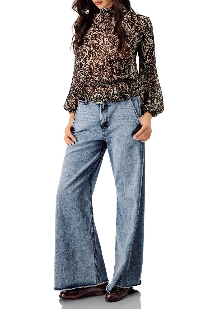 High Neck See-Through Paisley Blouse, Alternate, color, Black