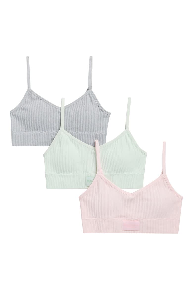 Kids' 3-Pack Seamless Rib Bralettes, Main, color, LIGHT HEATHER/ FAIRY PINK