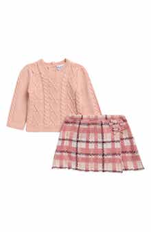 Crew Sweater & Plaid Skirt Set