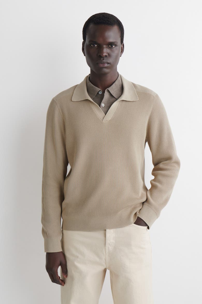 Cotton Polo Jumper, Main, color, BEIGE