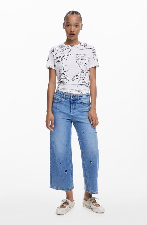 Desigual Mickey Mouse Cotton Graphic T-shirt In White