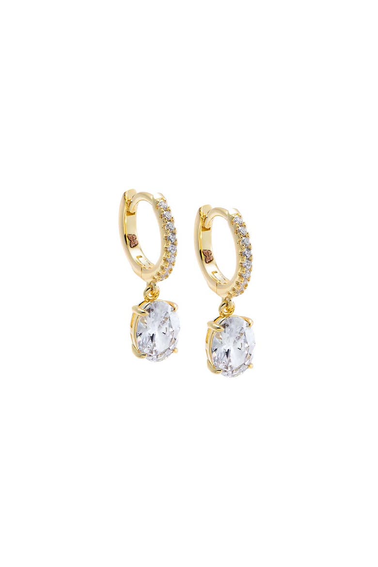 Pave Dangling CZ Round Huggie Earring, Main, color, Gold