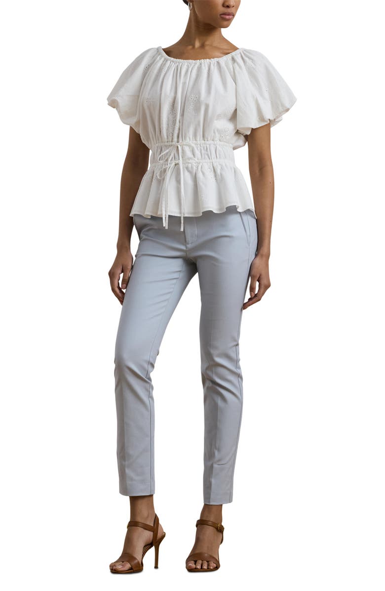 Lauren Ralph Lauren Embroidered Eyelet Cotton Peplum Top, Alternate, color, 