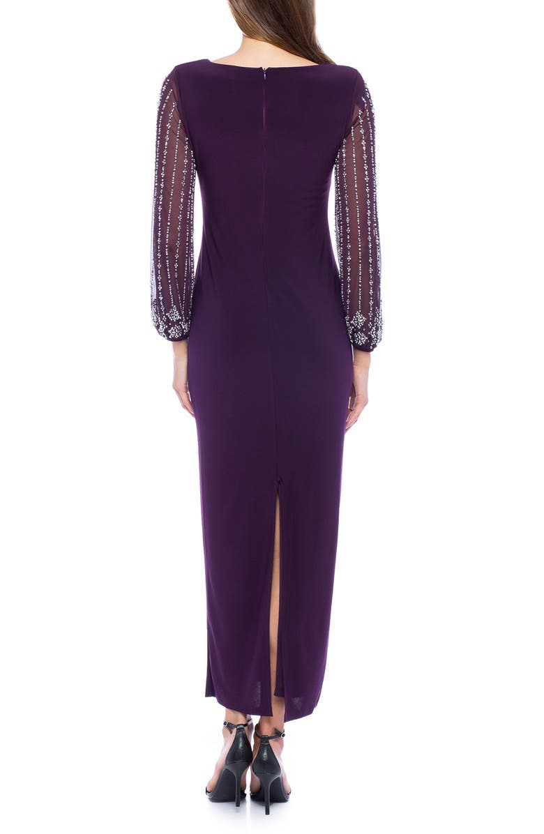 Marina Beaded Long Sleeve Jersey Gown, Alternate, color, Eggplant