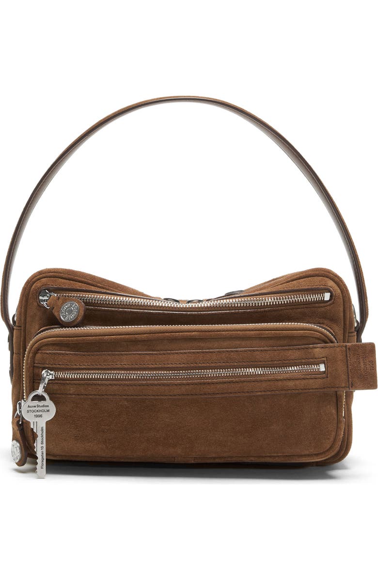 Acne Studios Camero Party Suede Shoulder Bag, Main, color, Cognac Brown