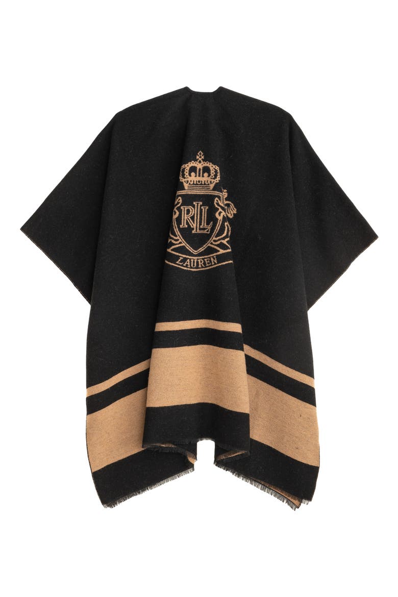 Crest Jacquard Ruana, Main, color, Black/Camel
