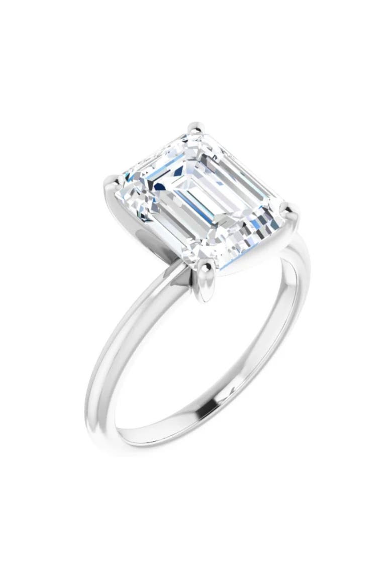4Ct Emerald Solitaire Moissanite Engagement Ring in or Gold, Alternate, color, 14k White Gold