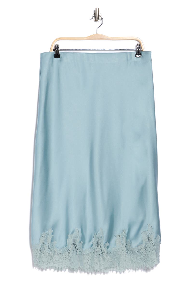 Lace Hem Satin Midi Skirt, Alternate, color, DUSTY BLUE