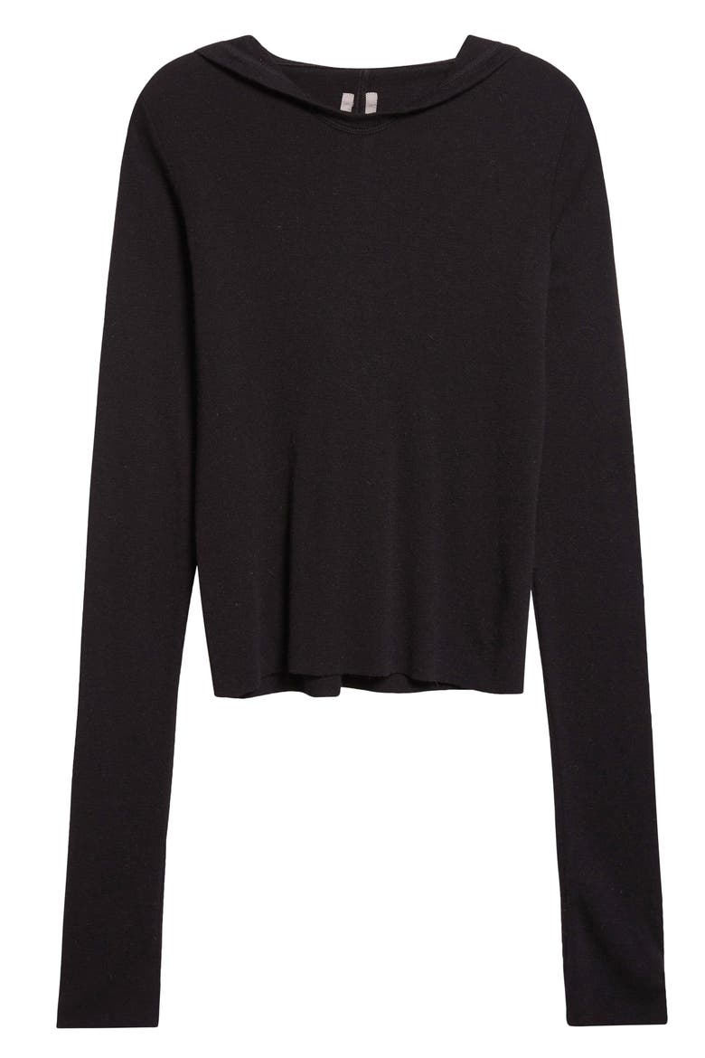 Rib Crop Hoodie, Alternate, color, BLACK