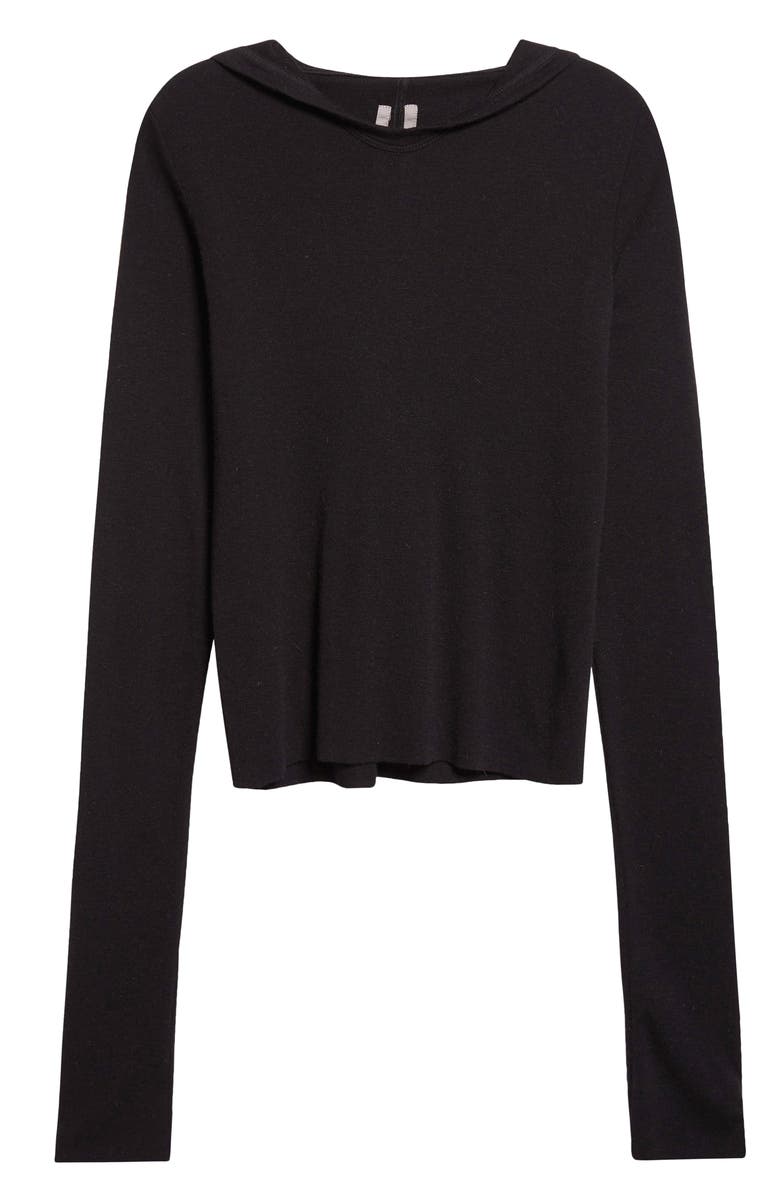 Rick Owens Rib Crop Hoodie, Alternate, color, Black