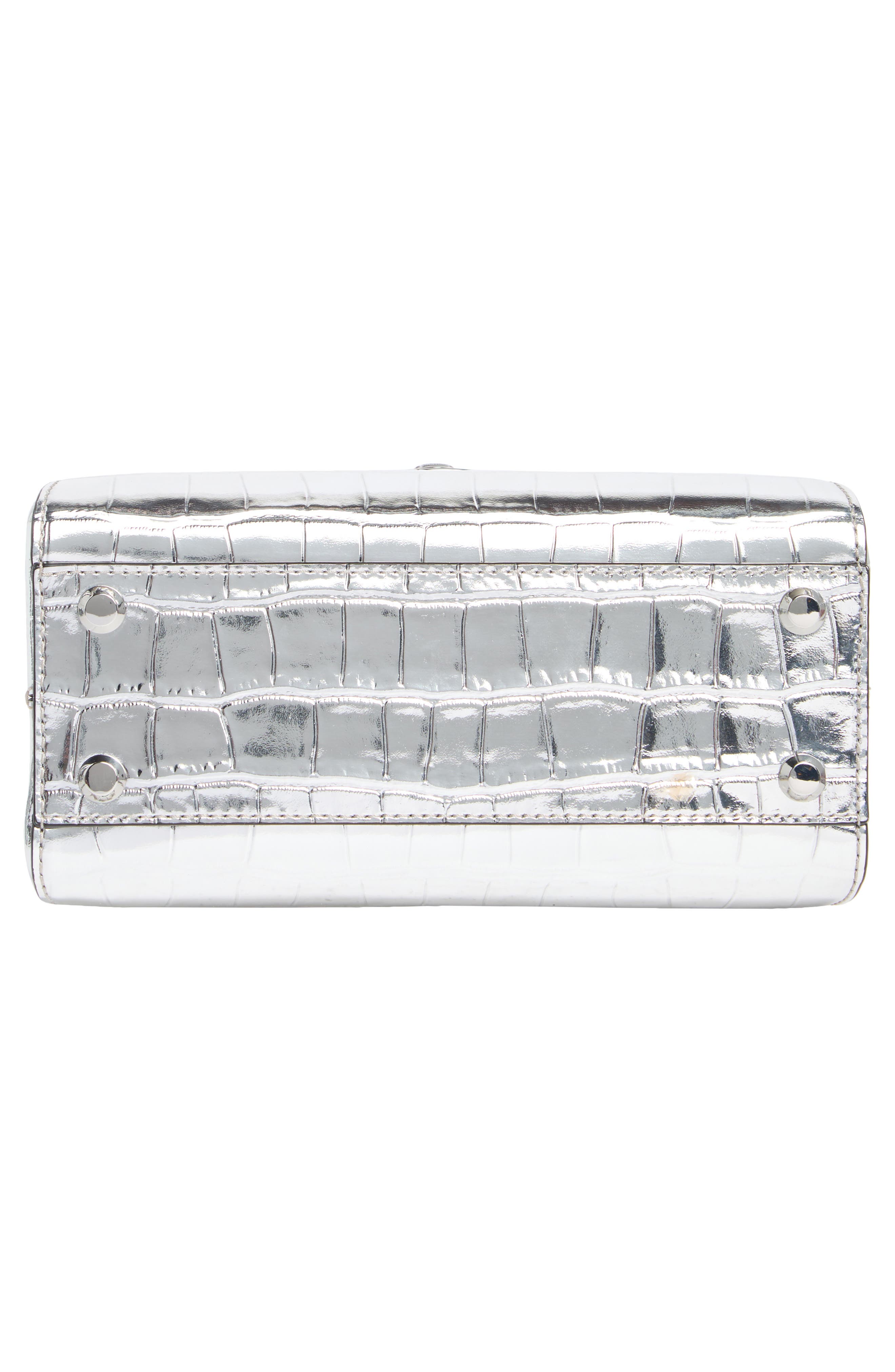 Veronica Beard Crest Lock Croc Embossed Leather Top Handle Bag, Alternate, color, 