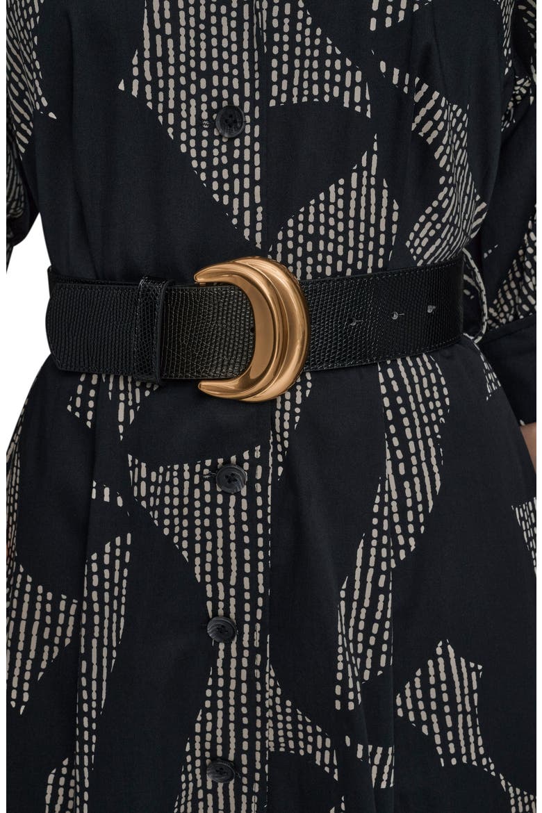 Abstract Print Belted Midi Shirtdress, Alternate, color, BLACK/ SAND