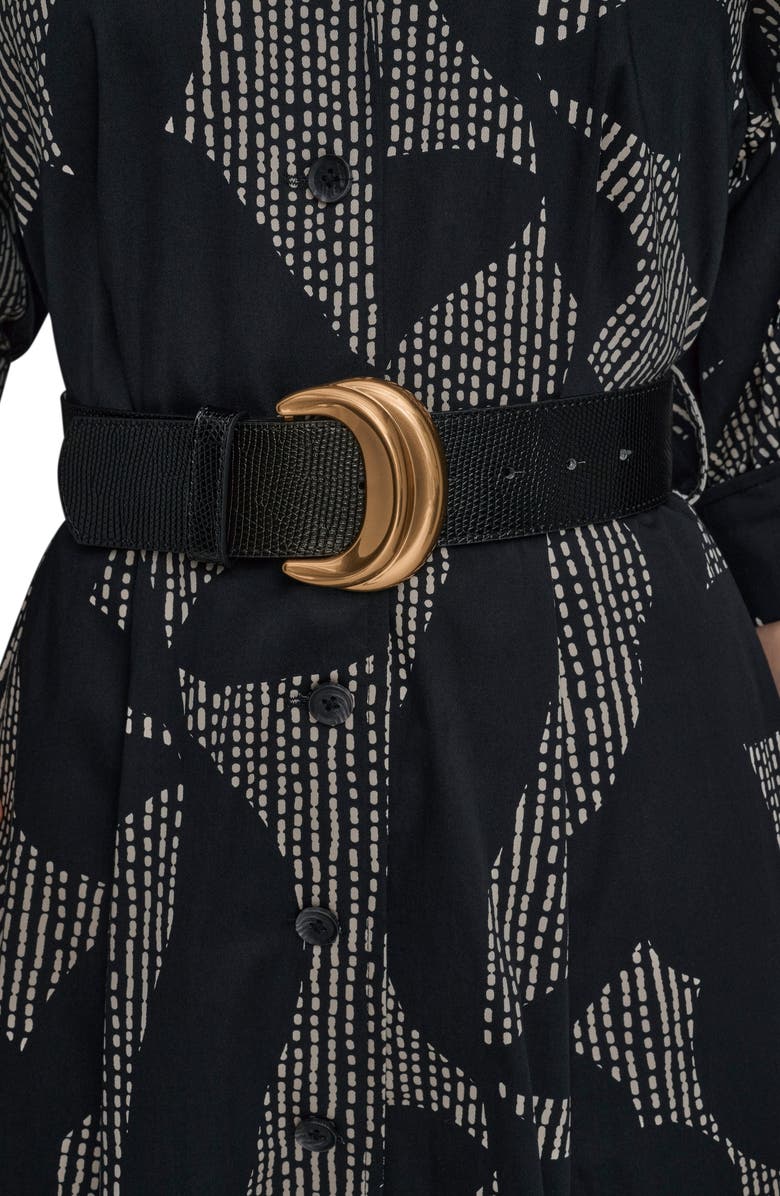 Donna Karan New York Abstract Print Belted Midi Shirtdress, Alternate, color, Black/ Sand