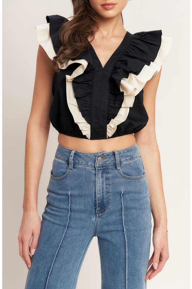 Ruffle Crop Top, Alternate, color, BLACK CREAM
