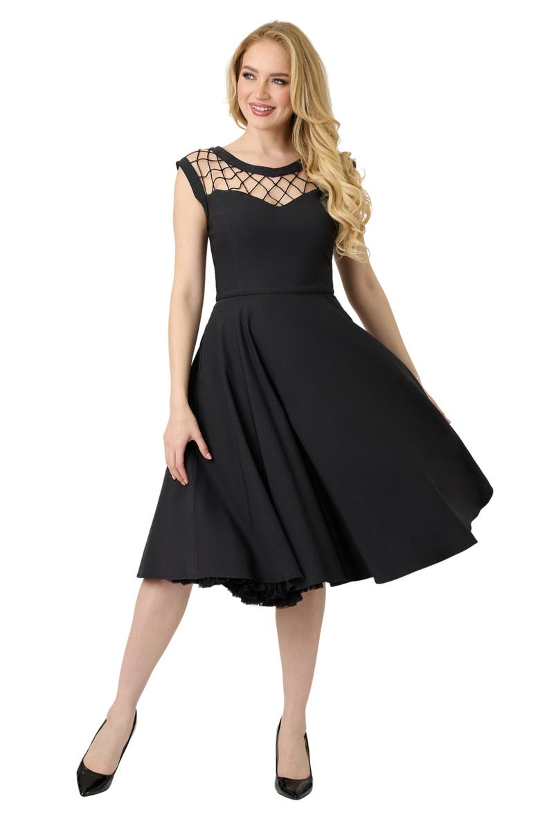 Unique Vintage Diamond Cutout Swing Dress, Main, color, Black