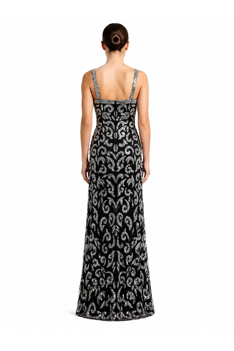 Beaded Cross Halter Dress, Alternate, color, Black/Silver