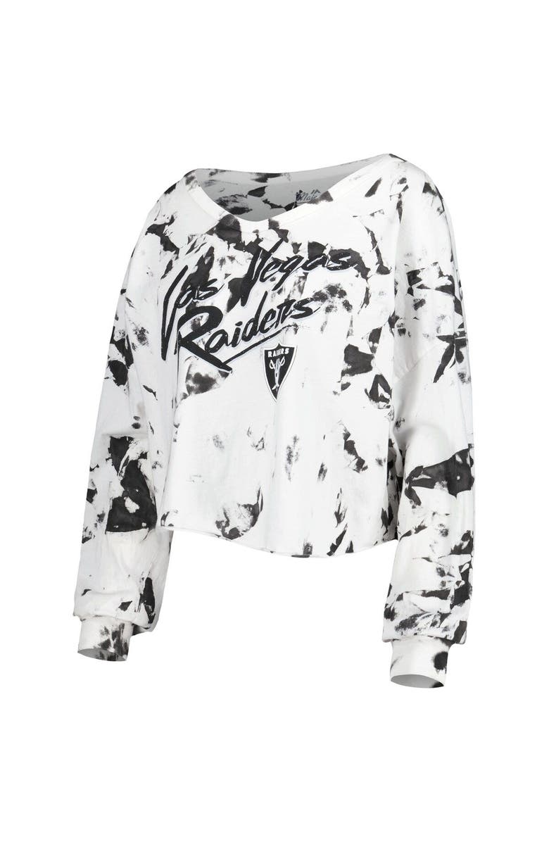 Majestic Threads Women's Majestic Threads Davante Adams White Las Vegas Raiders Off-Shoulder Tie-Dye Name & Number Cropped Long Sleeve V-Neck T-Shirt, Alternate, color, 