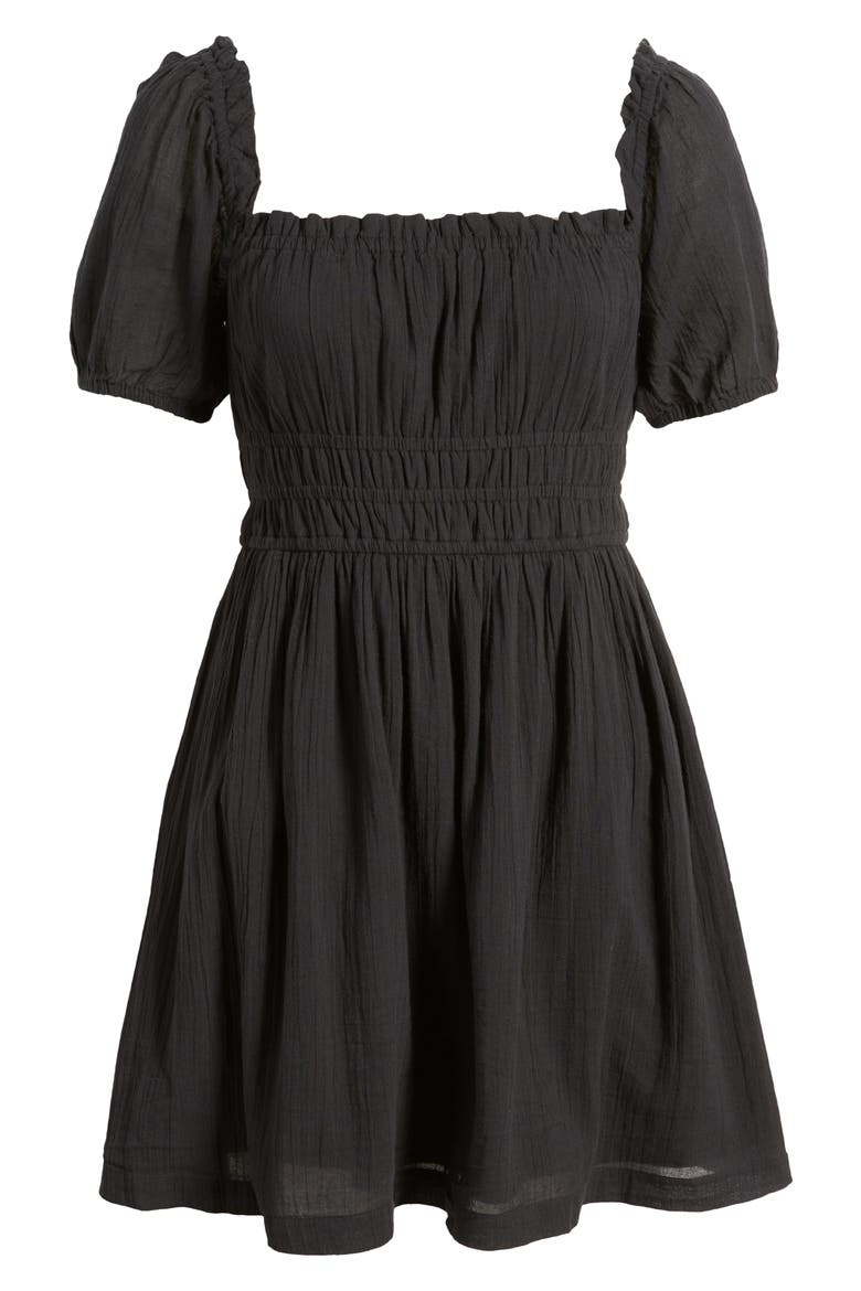 Shirred Puff Sleeve Prairie Dress, Alternate, color, BLACK JET