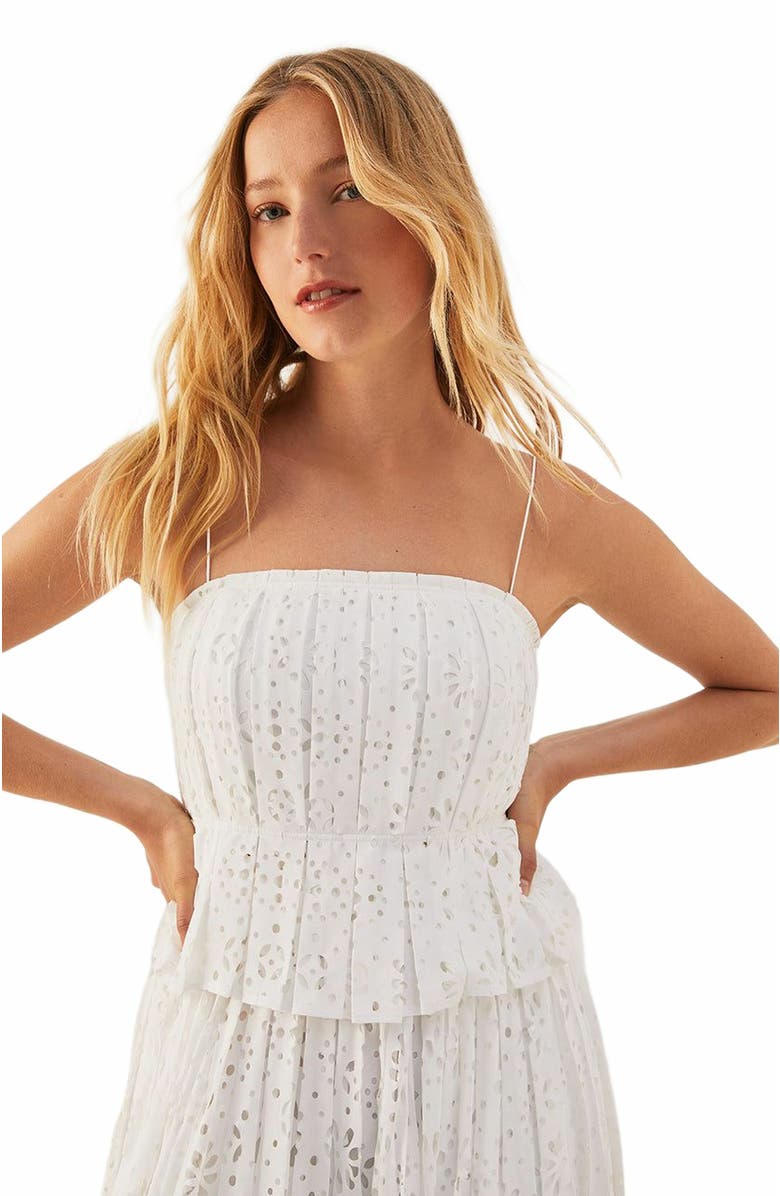 Rebecca Taylor Geo Eyelet Pleated Tank, Alternate, color, Milk