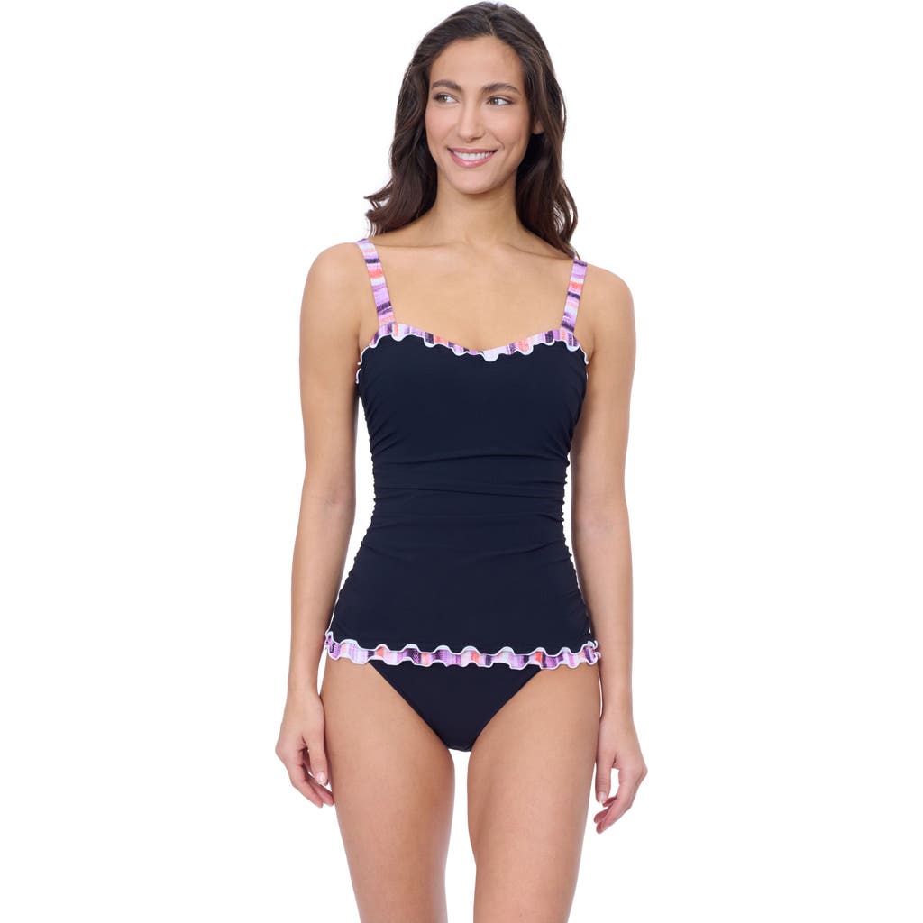 Profile By Gottex Riga E Cup Solid Center Ruched Tankini In Black