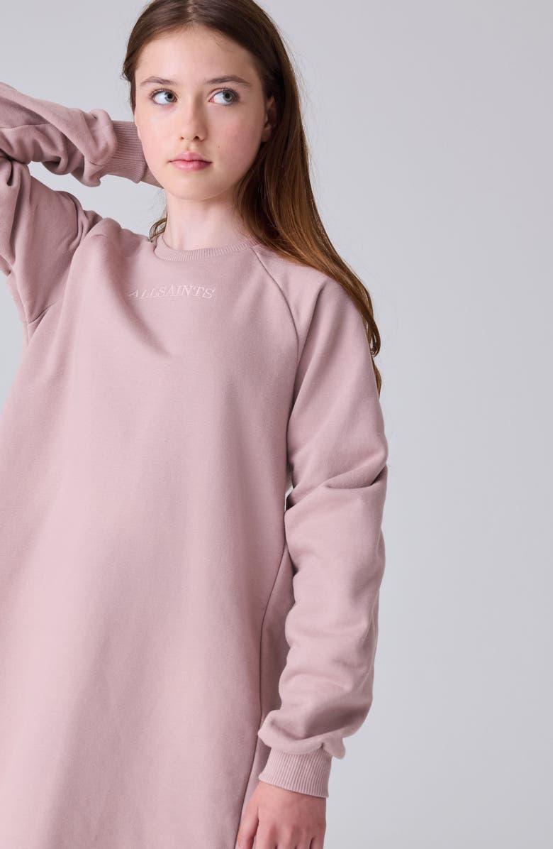 smALLSAINTS by ALLSAINTS Kids' Lee Lace Trim Long Sleeve Sweatshirt Dress, Alternate, color, Pink