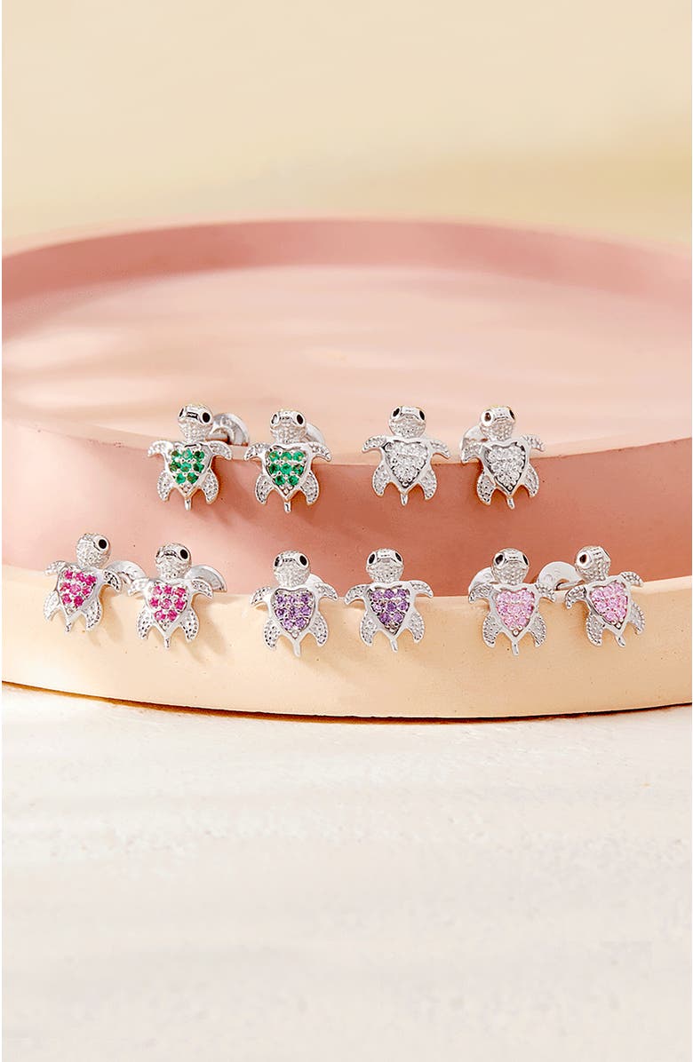 In Season Jewelry Cubic Zirconia Turtle Earrings, Alternate, color, Silver