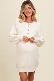 PinkBlush Half Button Up Mini Sweater Dress