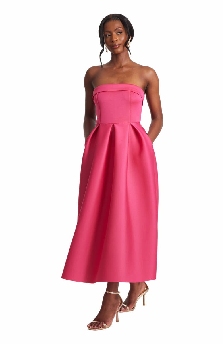 QUIZ Women's Scuba Foam Bandeau Skater Dress, Alternate, color, Magenta