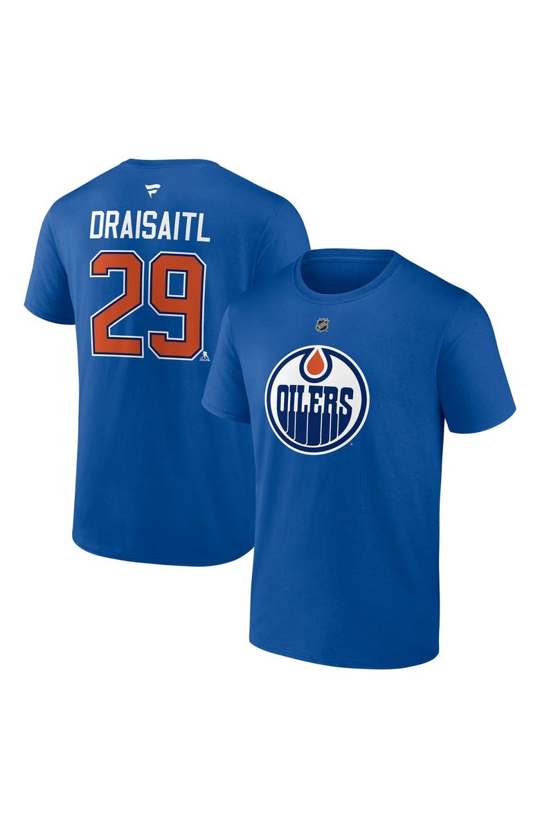 FANATICS Men's Fanatics Leon Draisaitl Royal Edmonton Oilers Authentic Stack Name & Number T-Shirt, Main, color, Royal
