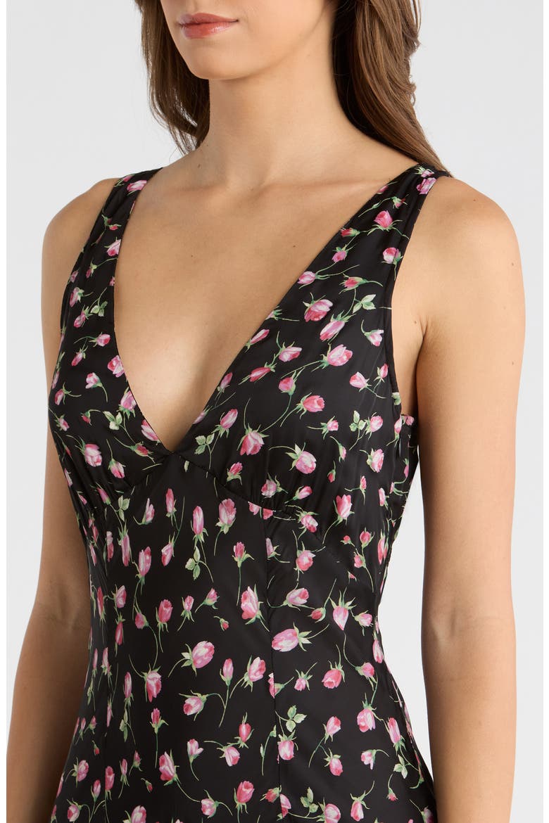 Genevieve Ditsy Floral Plunge Neck Midi Dress, Alternate, color, ROSE