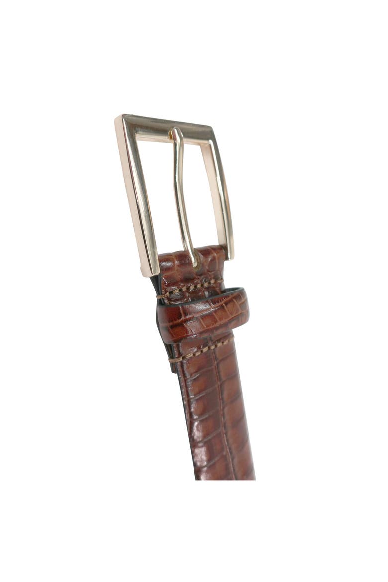 Crocodile Embossed Leather Belt, Alternate, color, Medium Brown