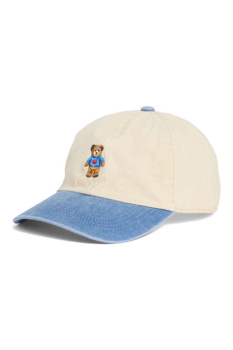 Bear with Heart Two Tone Baseball Cap, Main, color, DENIM BLUE