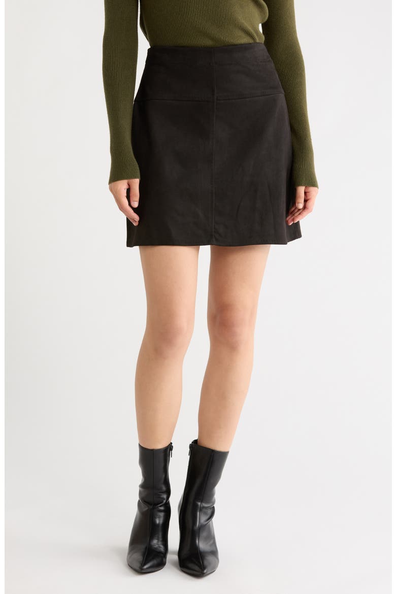 Faux Suede A-Line Miniskirt, Main, color, BLACK-BLACK