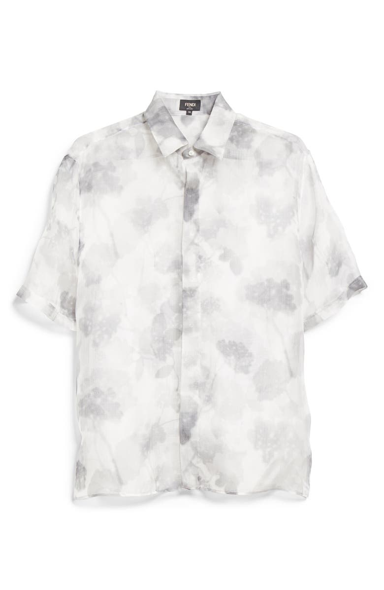 Fendi Hortensia Floral Print Short Sleeve Silk Button-Up Shirt, Alternate, color,