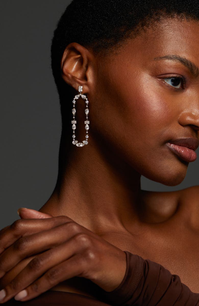 Nadri Everleigh Cubic Zirconia Frontal Swing Earrings, Alternate, color, Rhodium